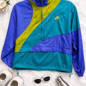 Raise Vintage-90s Nike Side-Zip Anorak -Teal/Yellow/Blue-Size S